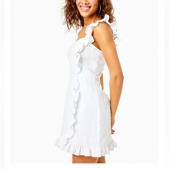 Lilly Pulitzer dress romper MAETHA RUFFLE RESORT WHITE PINEAPPLE  size 2 - Picture 1 of 4